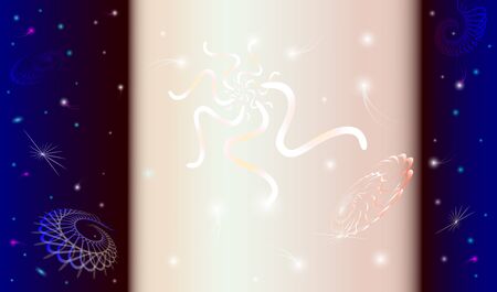 Abstract space background with a pillar of light, flying shapes, stars, cometsのイラスト素材
