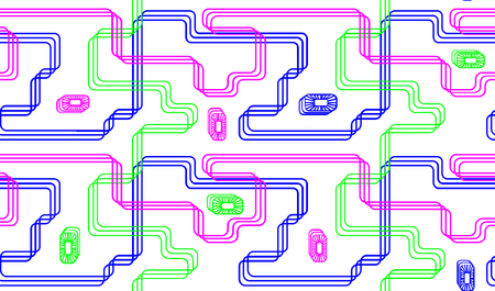 seamless pattern bending endless colored lines with rectangles on a transparent background