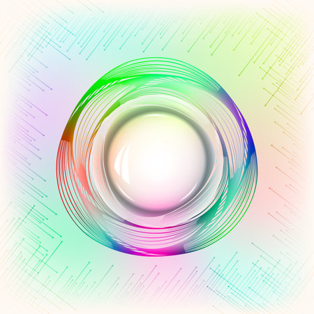Multicolored abstract triangular shape sign with sphere on a colored background with contour linesのイラスト素材