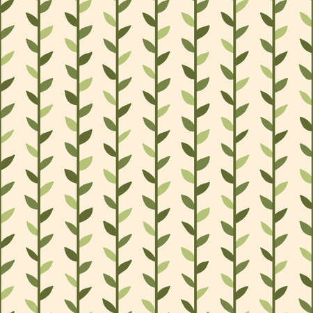 Seamless green leaf pattern on a cream background.のイラスト素材