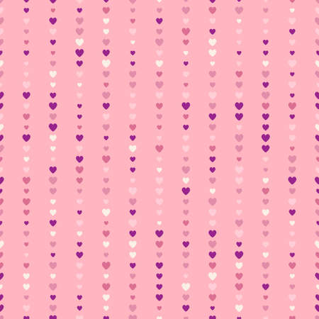 Seamless pattern of vertical rows of pink cream and purple hearts on a pink background.のイラスト素材