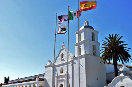 Flags over Mission San Luis Rey Oceanside CAのeditorial素材