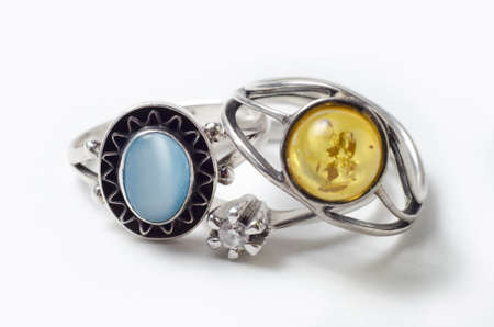 three different model and color rings stacked one over anotherの写真素材