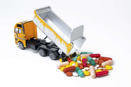Drugs downloading truck of many colors and shapesの写真素材