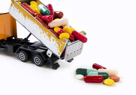 Drugs downloading truck of many colors and shapesの写真素材