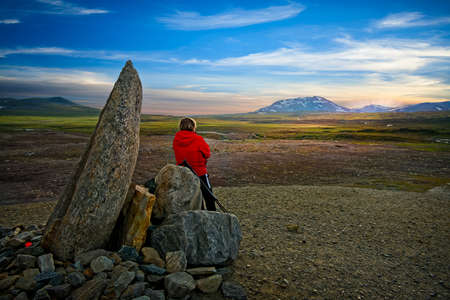 Up at Stekkenjokk, nature is beautiful. A woman admires the view.の写真素材