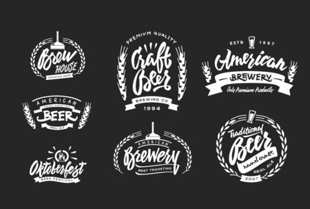 Set of Vintage Labels, Templates For Beer House, Brewing Company, Pub, Barのイラスト素材