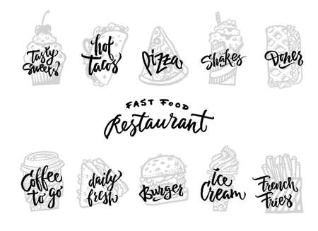 Menu Vintage Retro Style Decorative Calligraphic Lettering Fonts Texts Set Vectorのイラスト素材
