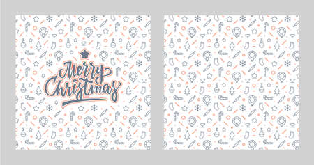 Merry Christmas lettering design. Geometric set seamless pattern with colors. Form a triangle, a line, a circle. Hipster fashion. Memphis style.の写真素材