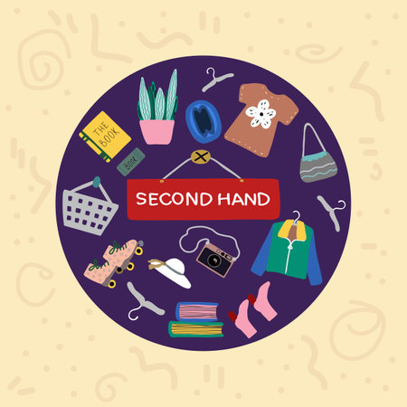 Second hand shop round composition vector artworkのイラスト素材