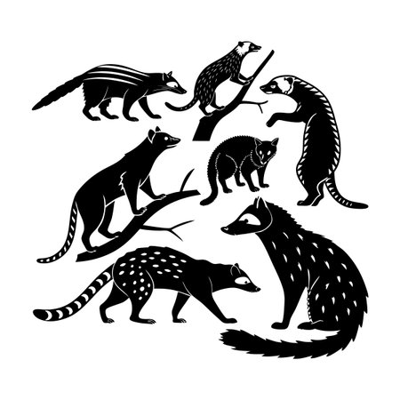 A surreal vector artwork of tropical animals depicted in black silhouette style, emphasizing creative design, wildlife themes, and artistic representations.のイラスト素材