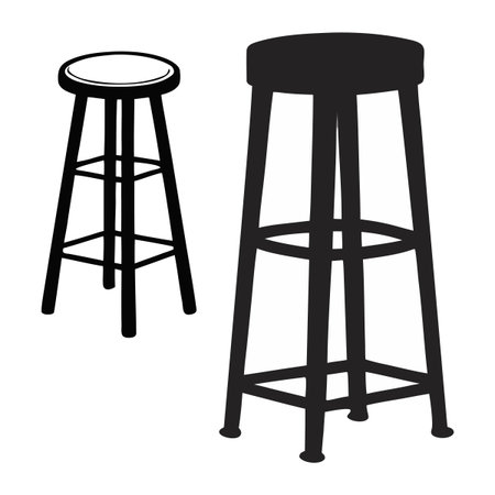 This image features sleek vector silhouettes of two wooden bar stools. Ideal for digital design, this minimalistic artwork showcases the elegance of contemporary furniture design. Use these stools in your creative projects or presentations.のイラスト素材