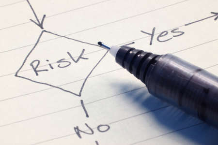 Pen and paper with diagram of risk management flow chartの写真素材