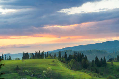 Beautiful mountain view at sunsetの写真素材