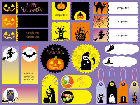 A set of various Happy Halloween vector illustration/index cards.のイラスト素材