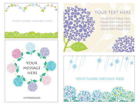 A set of four message cards with hydrangea vector illustrations.のイラスト素材