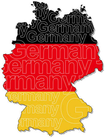 A vector map of Germany composed of the shape of the land, the country name, and the colors of the national flag.のイラスト素材