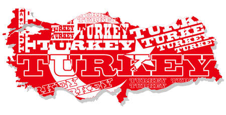 A vector map of Turkey composed of the country name and the colors of the national flag.のイラスト素材