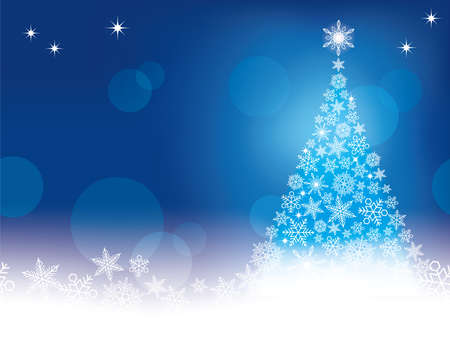 Abstract winter blue color with Christmas tree and snowflakes,  illustration.のイラスト素材