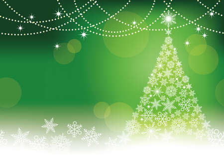Seamless abstract winter green background with Christmas tree and snowflakes, vector illustration.のイラスト素材