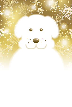 A Christmas/New Year's card with a doggy snowman with a gold background, vector illustration.のイラスト素材