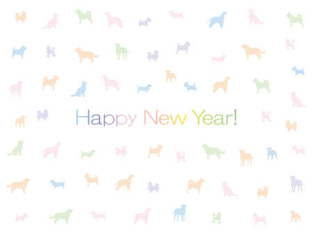The year of the dog New Year card with assorted dog silhouettes in pastel colors.のイラスト素材
