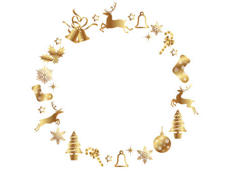 An abstract Christmas wreath frame with assorted Christmas graphic elements, vector illustration.のイラスト素材