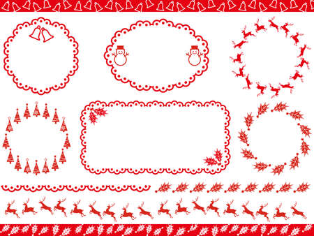 A set of assorted abstract borders and frames for the Christmas season, vector illustration.のイラスト素材