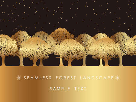 A seamless snowy golden landscape of fir trees with text space, vector illustration.のイラスト素材
