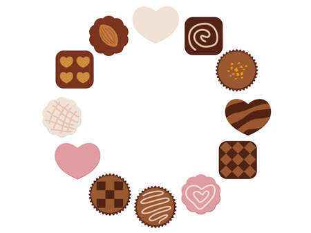 A set of four Valentineâs Day cards with various chocolates arranged as frames, vector illustration.のイラスト素材