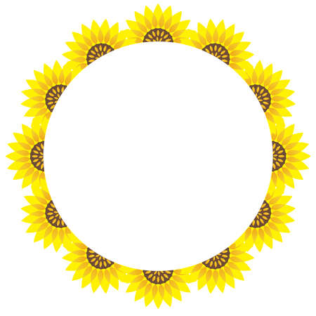 A circular sunflower frame with text space, vector illustration.のイラスト素材
