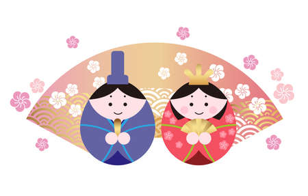 Vector illustration of two dolls for the Japanese âHinamatsuriâ, the Doll Festival.のイラスト素材