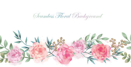Seamless watercolor flower background illustration with text space, vector illustration. Horizontally repeatable.のイラスト素材