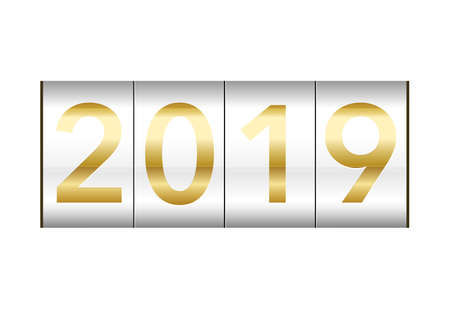 The year 2019 displayed on a mechanical counter, vector illustration.のイラスト素材
