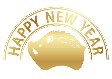 Year of the Wild Boar icon with Happy New Year logo, vector illustration.のイラスト素材