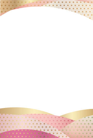 New Yearâs card template with Japanese traditional patterns, vector illustration.のイラスト素材