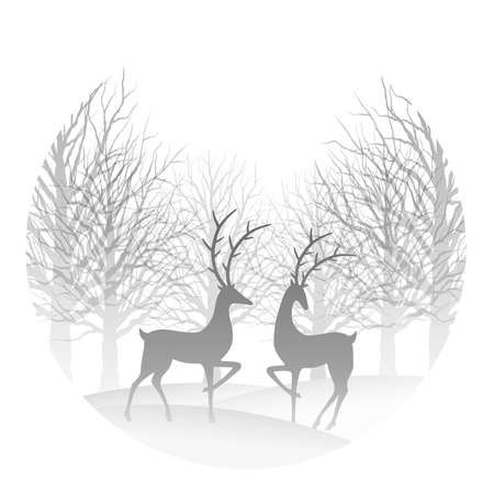 Christmas illustration with forest and reindeer, vector illustration.のイラスト素材