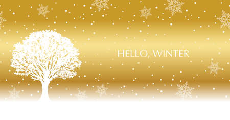 Seamless winter background with a snow-covered tree and text space, vector illustration. Horizontally repeatable.のイラスト素材