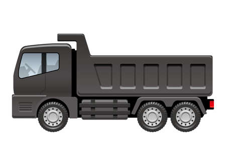 Black dump truck isolated on a white background, vector illustration.のイラスト素材