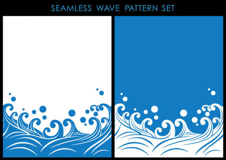 Set of Japanese traditional seamless wave patterns, vector illustration. Horizontally repeatable.のイラスト素材