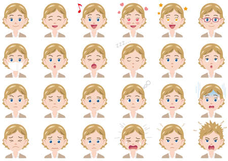 Businesswoman various expressions set. Vector characters isolated on a white background.のイラスト素材
