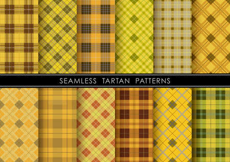 Seamless Tartan plaid set, vector illustration. Horizontally and vertically repeatable.のイラスト素材