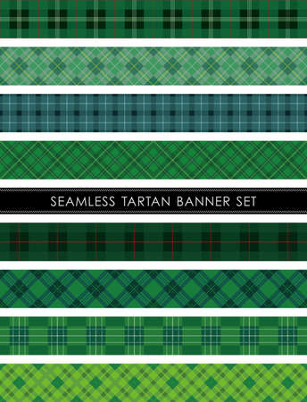 Seamless Tartan plaid banner set, vector illustration. Horizontally and vertically repeatable.のイラスト素材