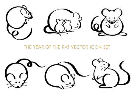 Set of the year of the rat zodiac symbols isolated on a white background. Vector illustration.のイラスト素材
