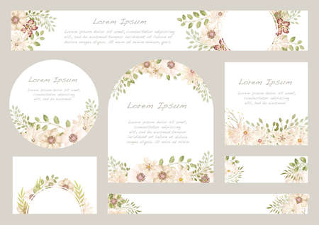 Set of watercolor floral background with text space, vector illustration.のイラスト素材