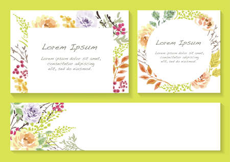 Set Of Spring Floral Backgrounds With Text Space Isolated On A Yellow Green Background, Vector Illustration.のイラスト素材