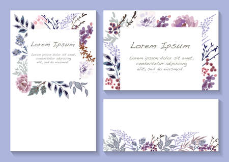 Set Of Floral Backgrounds With Text Space Isolated On A Purple Background, Vector Illustration.のイラスト素材