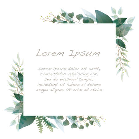 Vector Watercolor Botanical Square Frame Isolated On A White Background.のイラスト素材