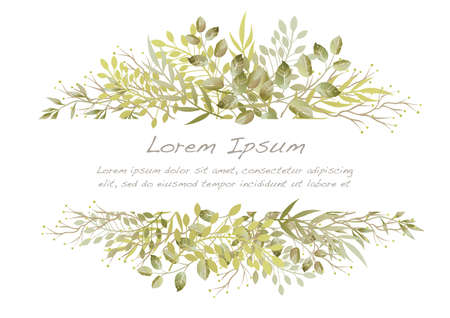 Vector Watercolor Botanical Background Illustration With Text Space Isolated On A White Background.のイラスト素材