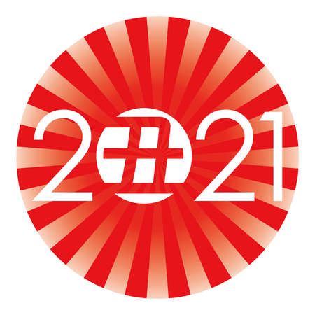 Year Of The Ox New Yearâs Greeting Symbol With 2021 Logo On A Red Round Background. Vector Illustration Isolated On A White Background. (Text Translation: âOxâ)のイラスト素材